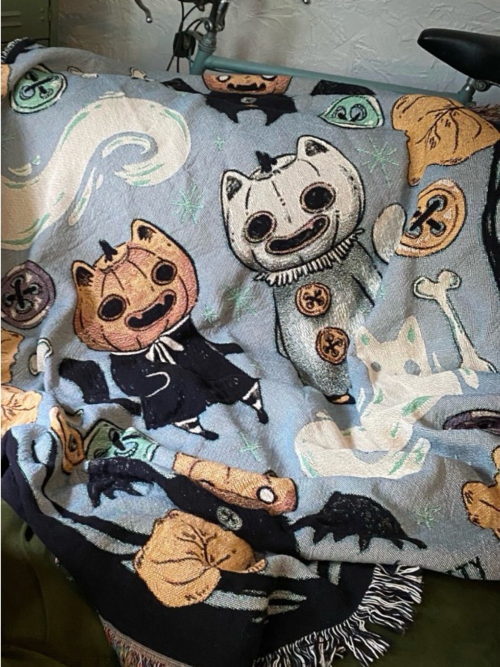 Halloween Cat & Ghost Woven Throw - 50x60” - Picture 2 of 2